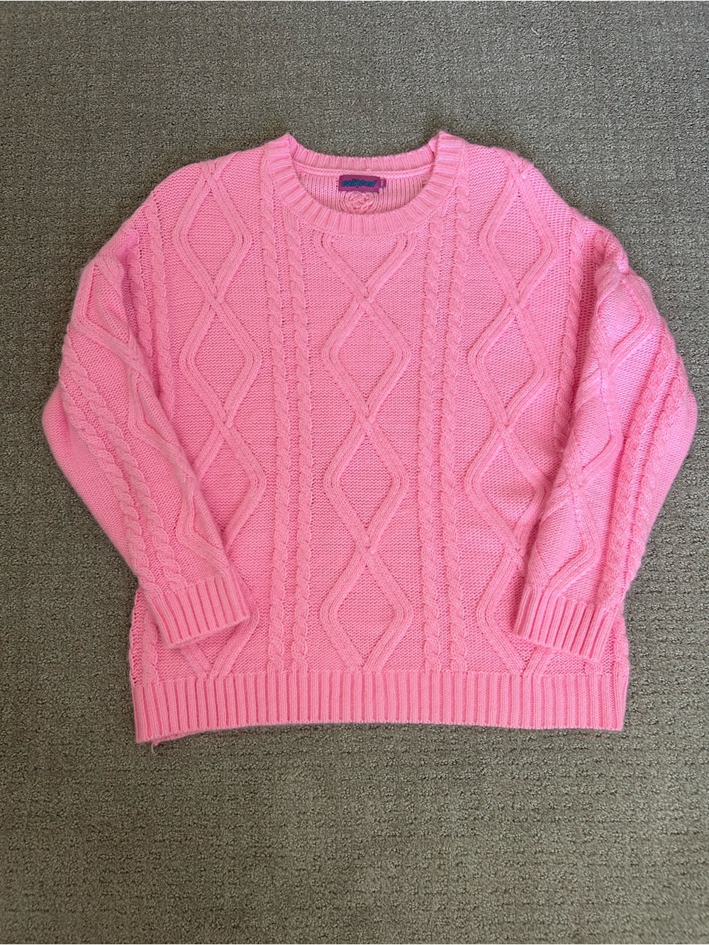 Edikted Pink Cable-Knit Oversized Crewneck Sweater Size XS/S